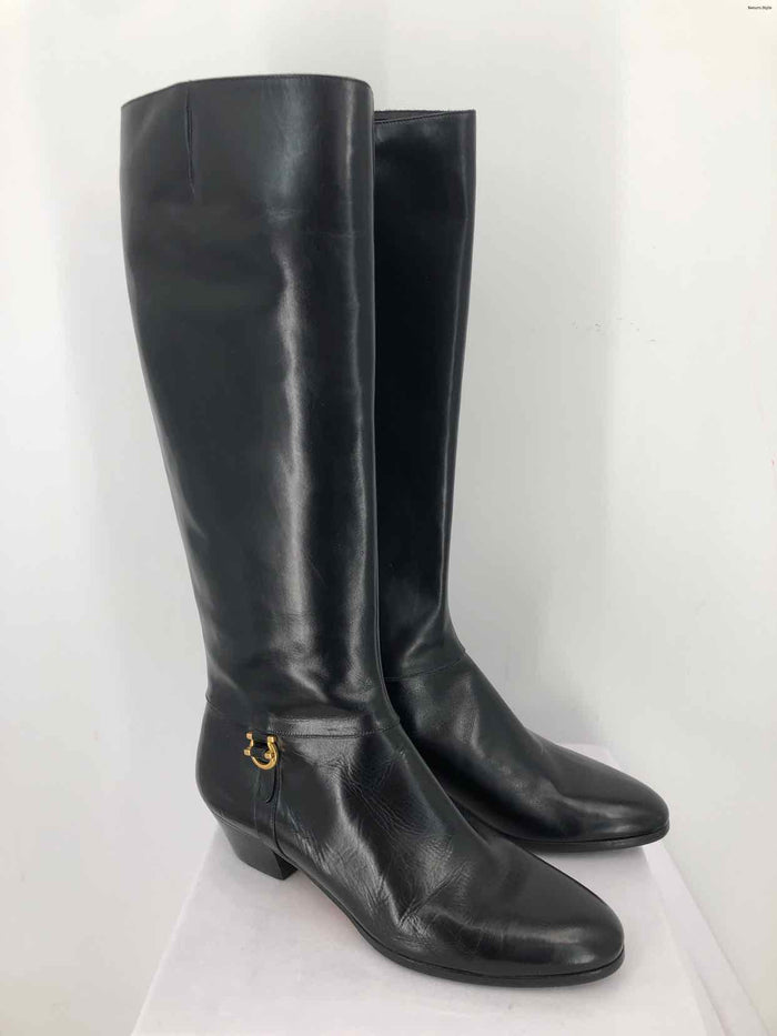 FERRAGAMO Black Leather Heel Tall Boot Shoe Size 6 Shoes