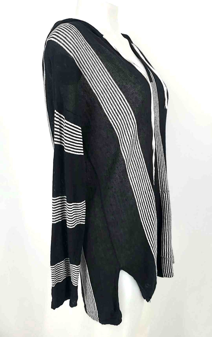 MARGARET O'LEARY Black White Knit Striped Hoodie Size SMALL (S) Sweater