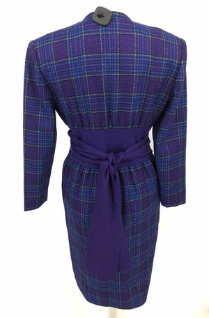 CELINE Purple Green Houndstooth Double Breasted Size MEDIUM (M) Dress