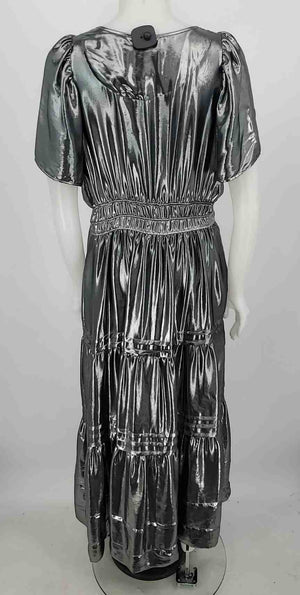 ANTHROPOLOGIE Silver Short Sleeves Maxi Length Size LARGE  (L) Dress