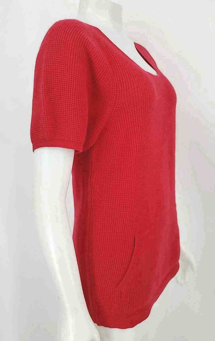 THEORY Red Cashmere Short Sleeves Size SMALL (S) Sweater