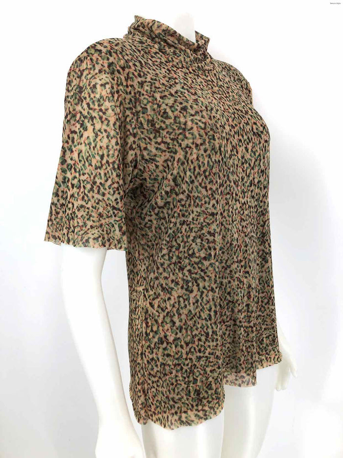 JOHNNY WAS Green Brown Mesh Print Mock Neck Size X-LARGE Top