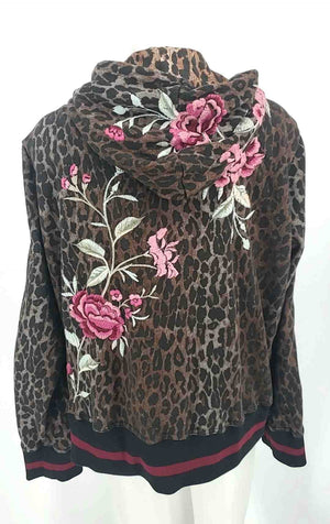 JOHNNY WAS Brown & Black Pink Animal Print Hoodie Women Size X-LARGE Jacket