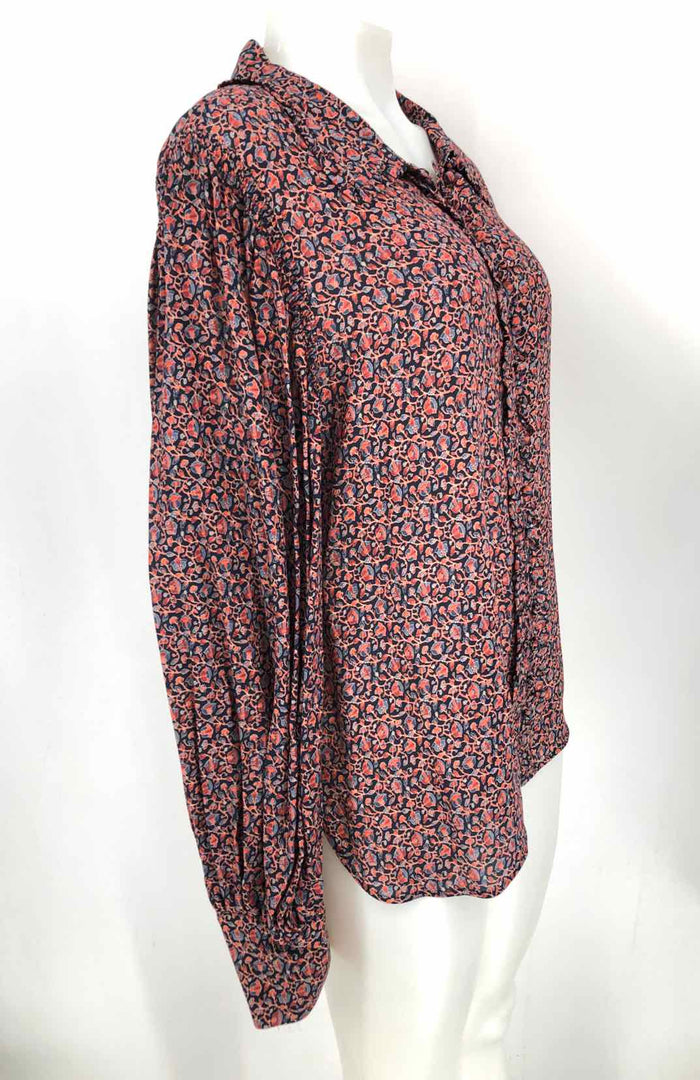 REBECCA TAYLOR Navy Red Silk Floral Longsleeve Size 16  (XL) Top