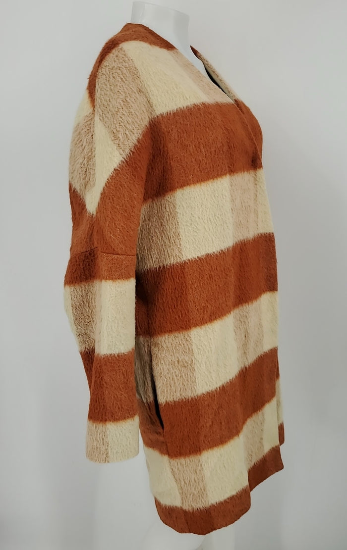 MAISON SCOTCH Orange Beige Wool Blend Plaid Overcoat Women Size 3/4  (S) Jacket