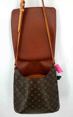 LOUIS VUITTON Brown Tan Coated Canvas Leather Pre Loved Monogram Crossbody Purse