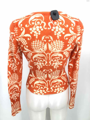 LUCKY BRAND Orange Beige Cashmere Print Cardigan Size MEDIUM (M) Sweater