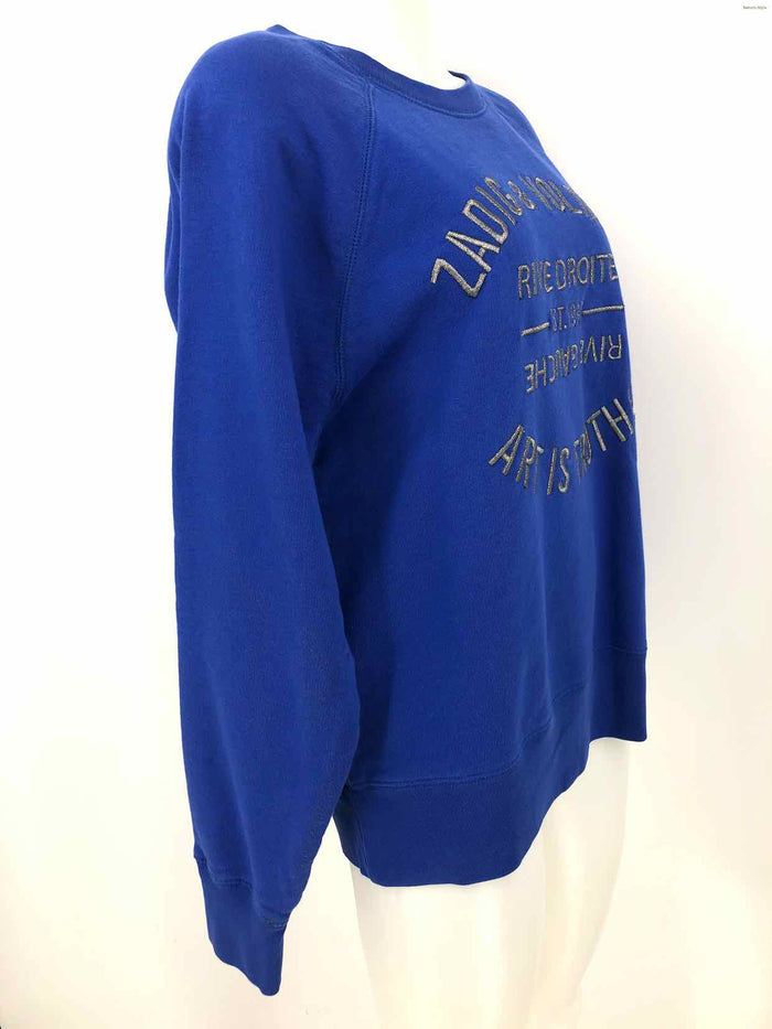 ZADIG & VOLTAIRE Blue Silver Word Print Pullover Size LARGE  (L) Sweater