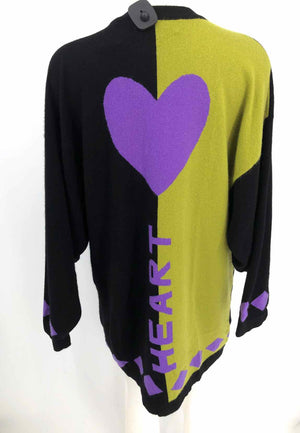 WILLIAM KASPER Black Purple Multi Cashmere Heart Wrap Size MEDIUM (M) Sweater