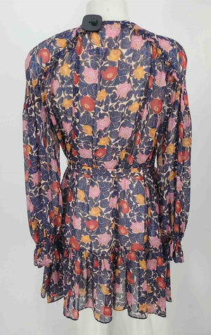 SALONI Blue, Pink Orange Multi Silk Floral Size 4  (S) Dress