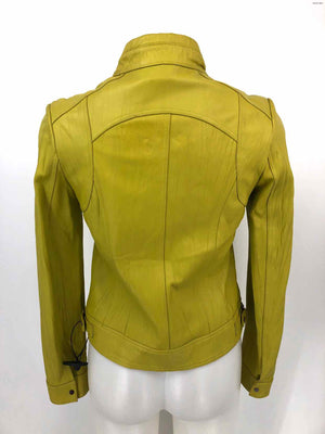 MERIDIAN Yellow Leather Moto Women Size X-SMALL Jacket