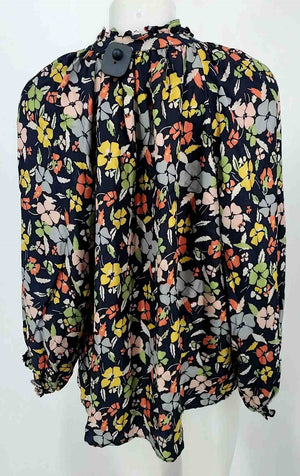 THE GREAT Navy Yellow Multi Silk Floral Longsleeve Size MEDIUM (M) Top