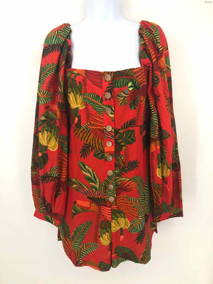 FARM RIO Red Orange Multi Print Button Up Size SMALL (S) Jumpsuit