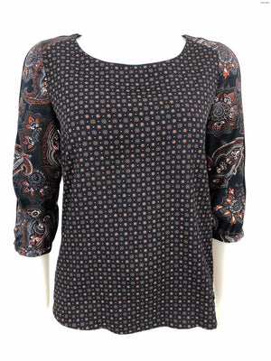 MAISON SCOTCH Navy Orange Multi Print 3/4 Sleeve Size X-SMALL Top