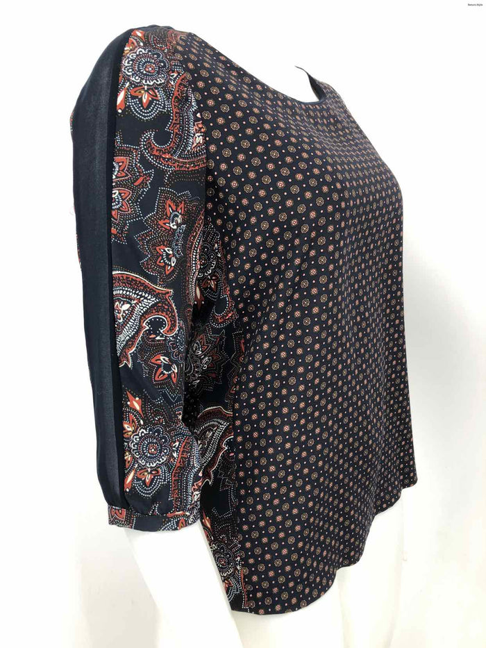 MAISON SCOTCH Navy Orange Multi Print 3/4 Sleeve Size X-SMALL Top