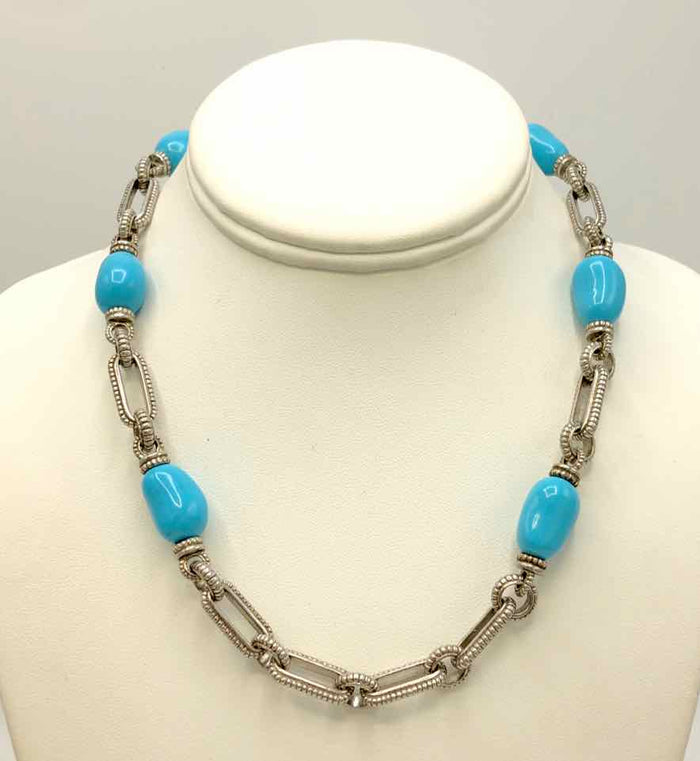 JUDITH RIPKA Turquoise Color Sterling Silver 18k Gold Accents 18" ss Necklace