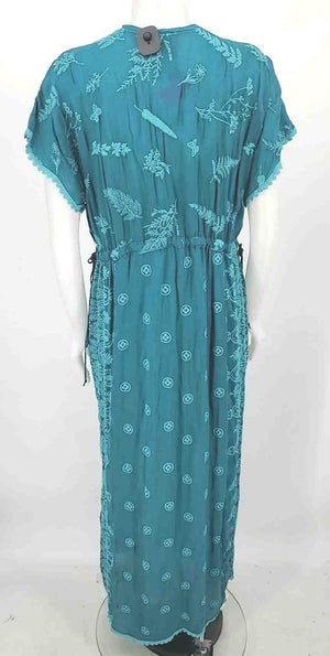 JOHNNY WAS Teal Embroidered Maxi Length Size X-LARGE Dress