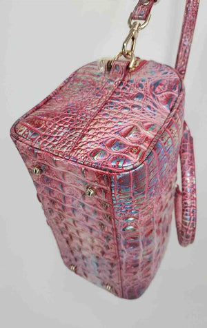 BRAHMIN Pink Multi-Color Leather Mock Croc Satchel Purse