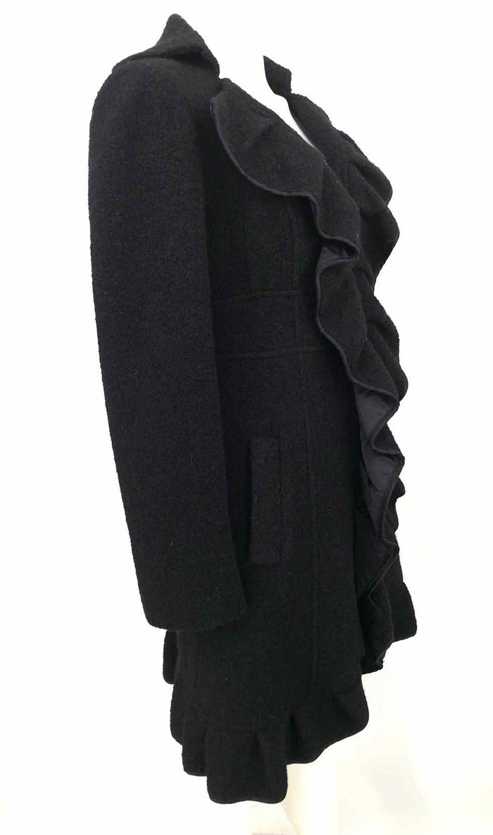 NANETTE LEPORE Black Wool Blend Ruffle Trim Women Size 4  (S) Jacket