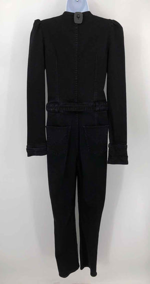 HUDSON Black Denim Puff Sleeves Half Button Up Size SMALL (S) Jumpsuit