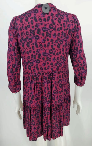 BA&SH Burgundy Black Multi Leopard Print Mini Size 4  (S) Dress