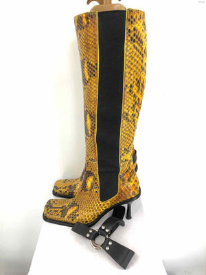 DOLCE & GABBANA Yellow Black Leather Heels Made in Italy Reptile 3"Heel Boots