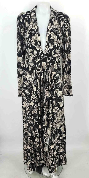 FARM RIO Black Beige Floral Longsleeve Size MEDIUM (M) Dress