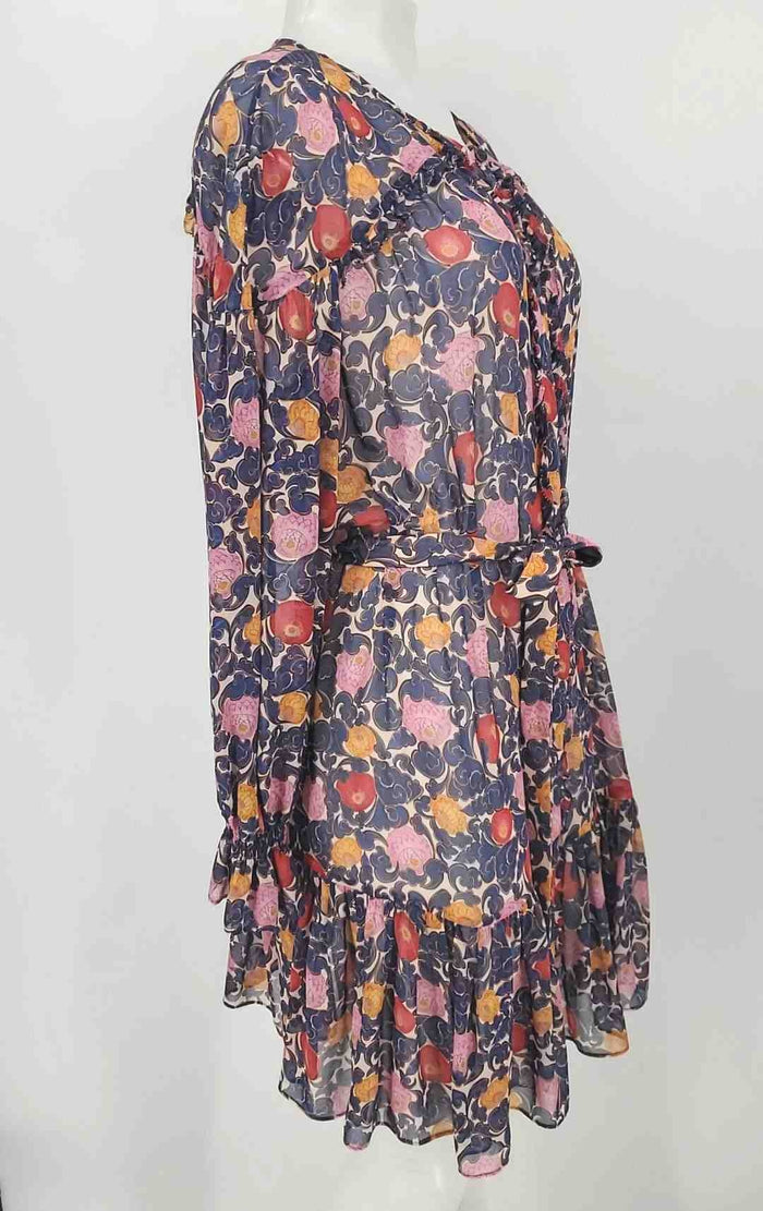 SALONI Blue, Pink Orange Multi Silk Floral Size 4  (S) Dress