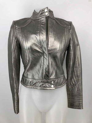 BEBE Silver Leather Metallic Moto Women Size L/XL  (XL) Jacket