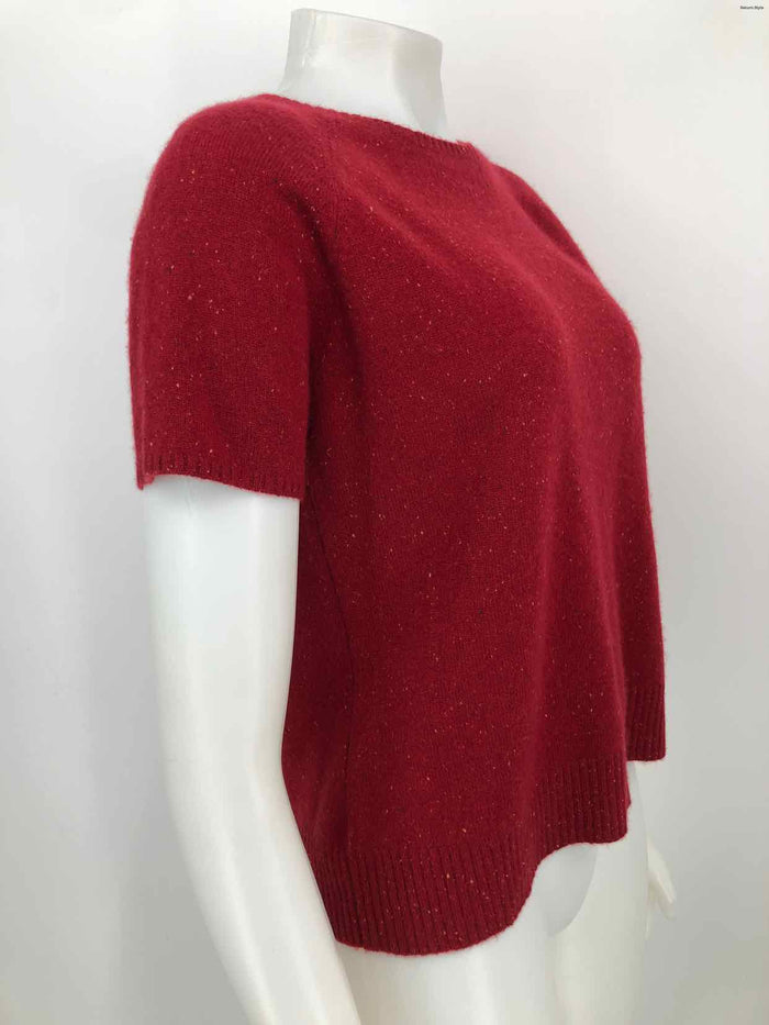 VALERIE STEVENS Red Cashmere Speckled Short Sleeves Size LARGE  (L) Sweater