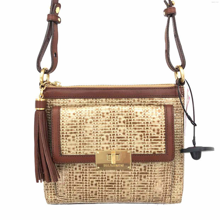 BRAHMIN Beige Brown Leather Pre Loved Textured Crossbody Purse