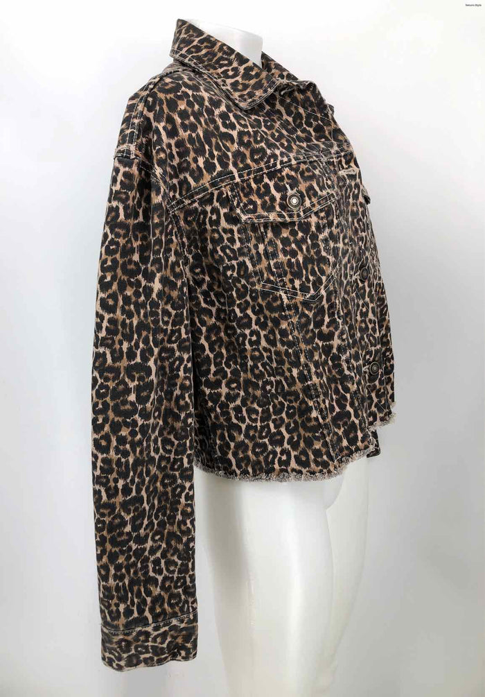 FREE PEOPLE Tan Black Animal Print Frayed Women Size SMALL (S) Jacket