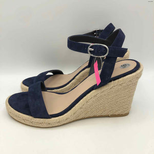 STUART WEITZMAN Navy Beige Suede Leather 4" Platform Wedge Shoe Size 9-1/2 Shoes