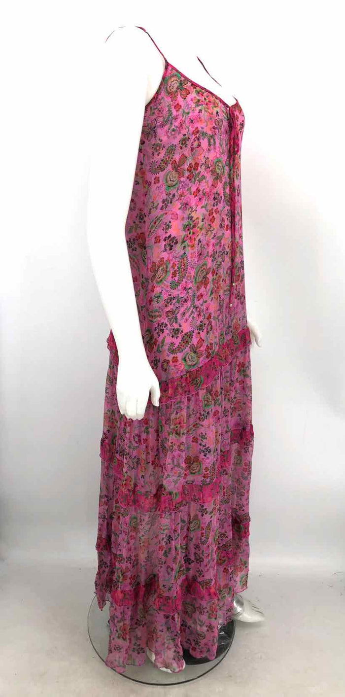 JOHNNY WAS Pink Green Multi Silk Floral Print Maxi Length Size X-SMALL Dress