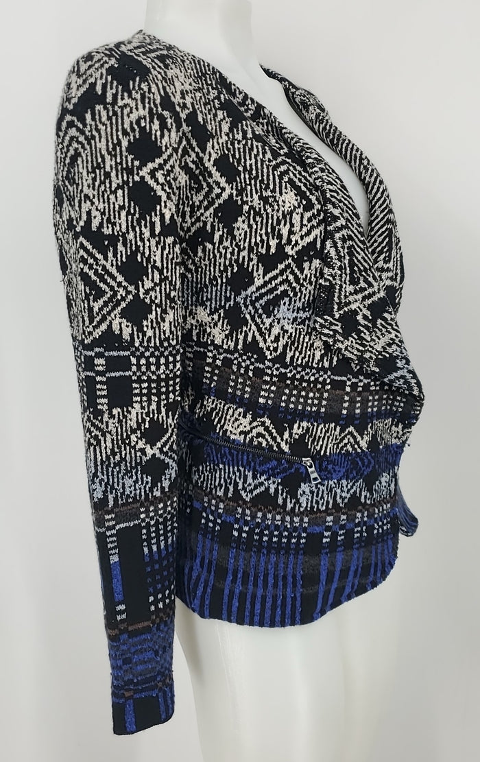 NIC + ZOE Black & White Blue Knit Print Wrap Women Size SMALL (S) Jacket