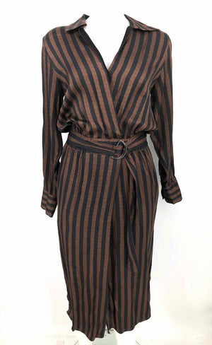 REISS Brown Black Striped Midi Length Size 4  (S) Dress