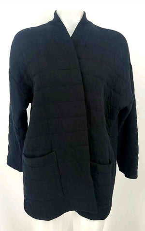 EILEEN FISHER Black Cotton Blend Quilted Open Front Women Size MEDIUM (M) Jacket