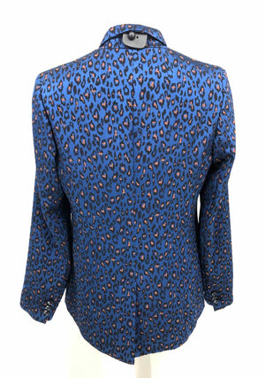 BANANA REPUBLIC Blue Multi Black & Brown Leopard Blazer Women Size 8  (M) Jacket