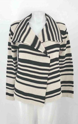 ELAINE KIM Beige Black Cotton Stripe Open Cardigan Size SMALL (S) Sweater