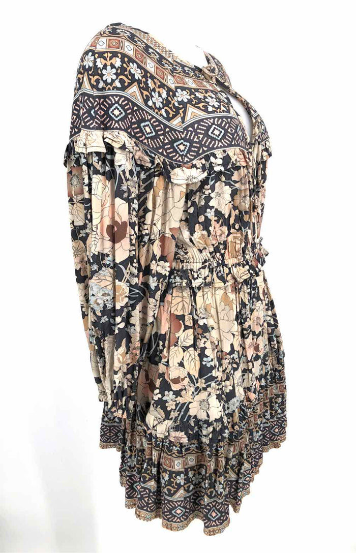 SPELL & THE GYPSY Gray Lt Pink Floral Print 3/4 Sleeve Size XXS  (XS) Dress