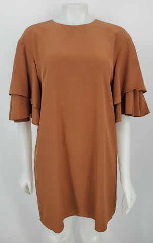 TIBI Tan Silk Short Sleeves Size X-SMALL Dress