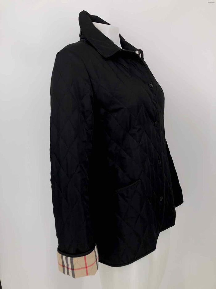 BURBERRY Black Tan Quilted Snap Up Women Size X-SMALL Jacket