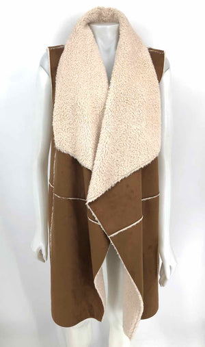 JOHN & JENN Brown Beige Faux Shearling Long Women Size LARGE  (L) Vest