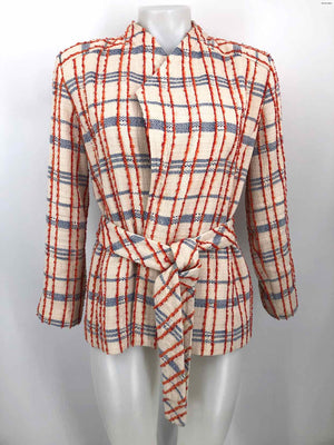 CHICO'S Orange Blue Tweed Plaid Women Size Chicos 1 (M) Jacket