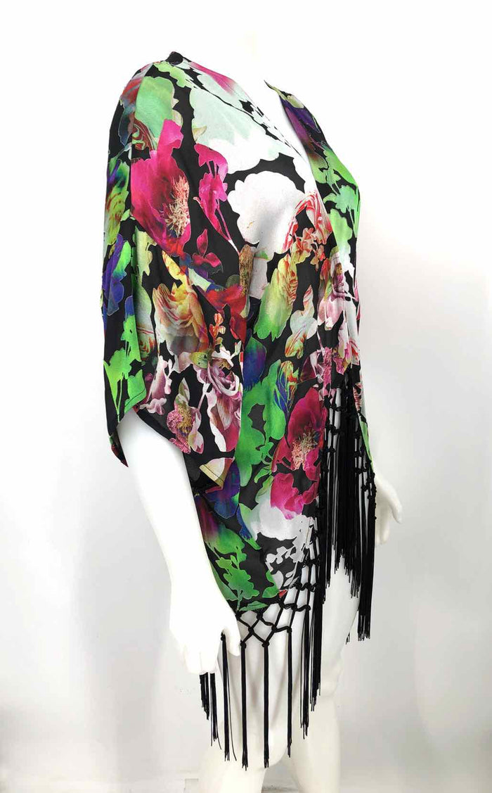 JOSEPH RIBKOFF Green Pink Multi Floral Print Wrap Size 8  (M) Top