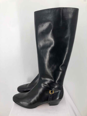 FERRAGAMO Black Leather Heel Tall Boot Shoe Size 6 Shoes