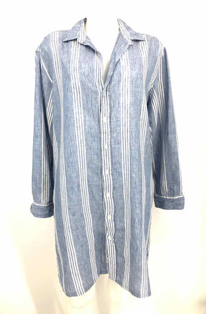 FRANK & EILEEN Lt Blue White Cotton Striped Button Up Size X-LARGE Dress