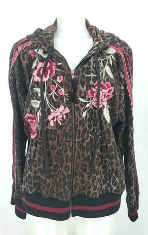 JOHNNY WAS Brown & Black Pink Animal Print Hoodie Women Size X-LARGE Jacket