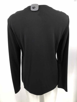 ST. JOHN Black Leather Front Made in Italy Lace Longsleeve Size LARGE  (L) Top