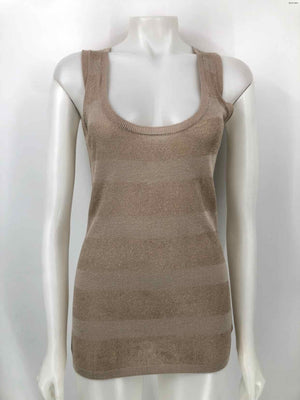 TORY BURCH Beige Goldtone Linen Blend Striped Tank Size X-SMALL Top